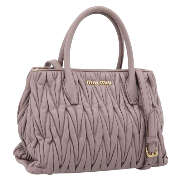 Miu Miu Matelasse Hand Bag Leather 2way Gray Gold Auth 197475A