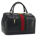 GUCCI Web Sherry Line Boston Bag Leather Black Gold Auth 197480-1