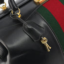 GUCCI Web Sherry Line Boston Bag Leather Black Gold Auth 197480-14