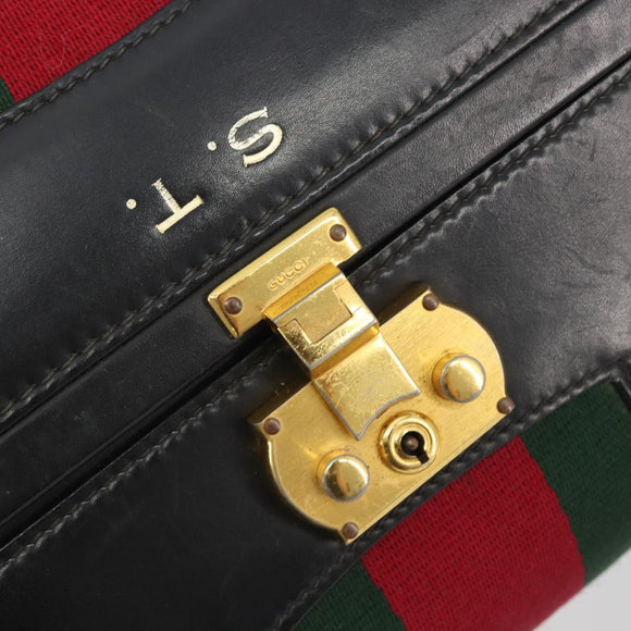 GUCCI Web Sherry Line Boston Bag Leather Black Gold Auth 197480
