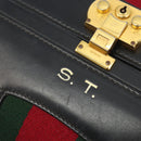 GUCCI Web Sherry Line Boston Bag Leather Black Gold Auth 197480-16
