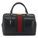 GUCCI Web Sherry Line Boston Bag Leather Black Gold Auth 197480-2