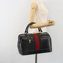 GUCCI Web Sherry Line Boston Bag Leather Black Gold Auth 197480-23