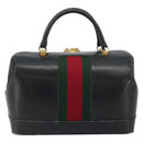 GUCCI Web Sherry Line Boston Bag Leather Black Gold Auth 197480-3