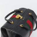 GUCCI Web Sherry Line Boston Bag Leather Black Gold Auth 197480-6