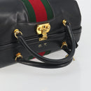 GUCCI Web Sherry Line Boston Bag Leather Black Gold Auth 197480-7