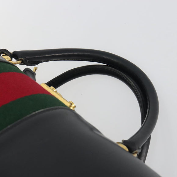 GUCCI Web Sherry Line Boston Bag Leather Black Gold Auth 197480
