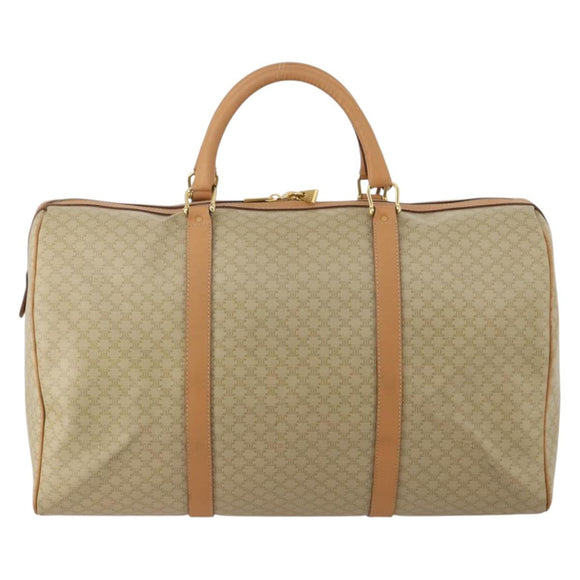 CELINE Macadam Canvas Boston Bag PVC Beige Gold Auth 197482A