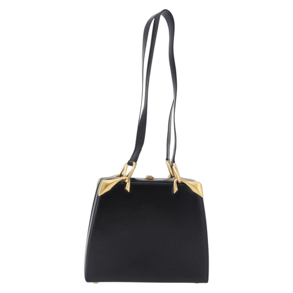CELINE Shoulder Bag Leather Black Gold Auth 197483A