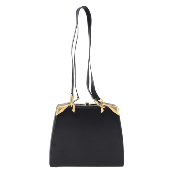 CELINE Shoulder Bag Leather Black Gold Auth 197483A