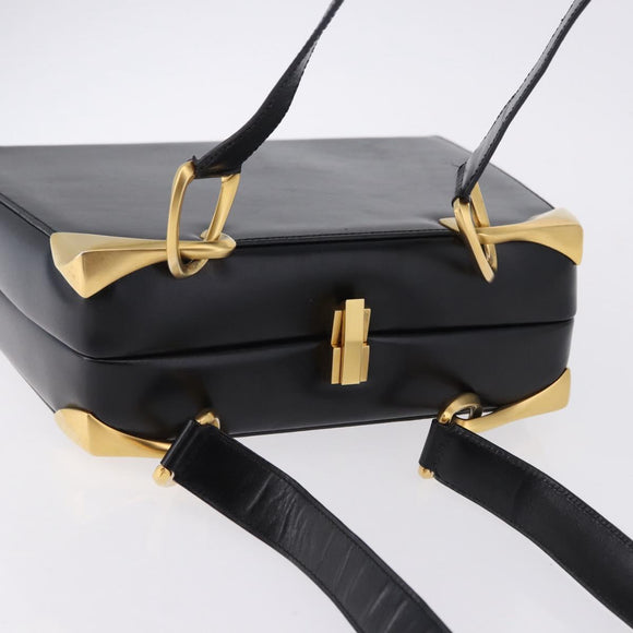 CELINE Shoulder Bag Leather Black Gold Auth 197483A