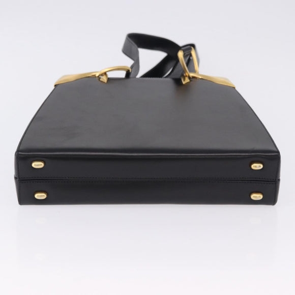 CELINE Shoulder Bag Leather Black Gold Auth 197483A