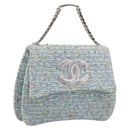 CHANEL COCO Mark Chain Hand Bag Tweed Light Blue Silver CC Auth 197488SAM-1