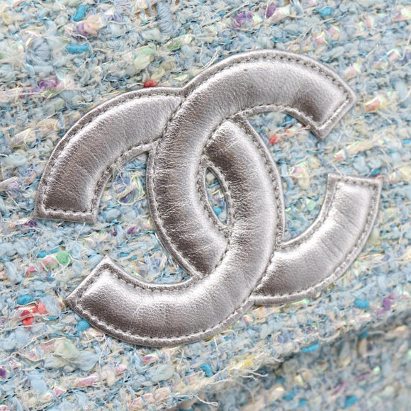 CHANEL COCO Mark Chain Hand Bag Tweed Light Blue Silver CC Auth 197488SAM