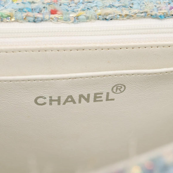 CHANEL COCO Mark Chain Hand Bag Tweed Light Blue Silver CC Auth 197488SAM