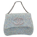 CHANEL COCO Mark Chain Hand Bag Tweed Light Blue Silver CC Auth 197488SAM-13