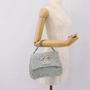 CHANEL COCO Mark Chain Hand Bag Tweed Light Blue Silver CC Auth 197488SAM-24