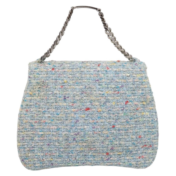 CHANEL COCO Mark Chain Hand Bag Tweed Light Blue Silver CC Auth 197488SAM