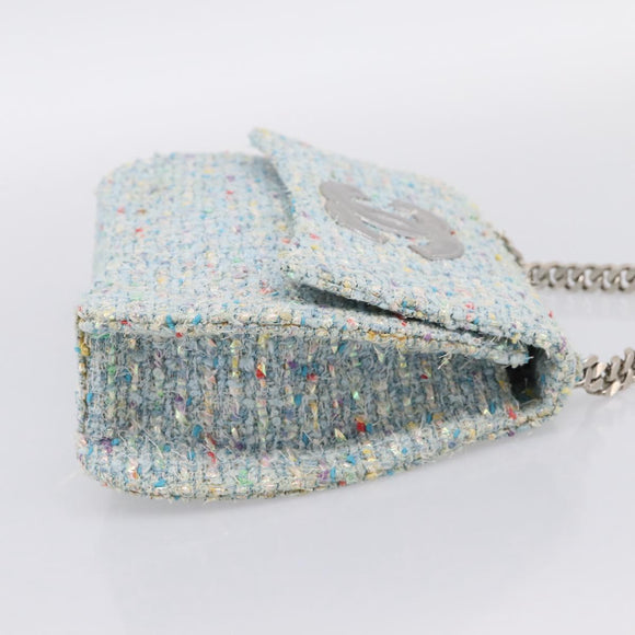 CHANEL COCO Mark Chain Hand Bag Tweed Light Blue Silver CC Auth 197488SAM