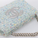 CHANEL COCO Mark Chain Hand Bag Tweed Light Blue Silver CC Auth 197488SAM-6