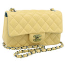 CHANEL Mini Matelasse 20 Chain Shoulder Bag Lamb Skin Yellow CC Auth 197490SV-1