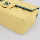 CHANEL Mini Matelasse 20 Chain Shoulder Bag Lamb Skin Yellow CC Auth 197490SV-10