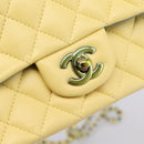 CHANEL Mini Matelasse 20 Chain Shoulder Bag Lamb Skin Yellow CC Auth 197490SV-14