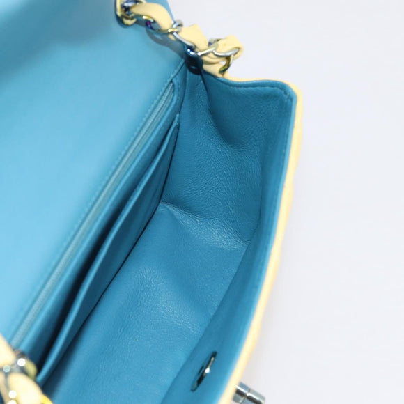 CHANEL Mini Matelasse 20 Chain Shoulder Bag Lamb Skin Yellow CC Auth 197490SV