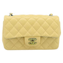 CHANEL Mini Matelasse 20 Chain Shoulder Bag Lamb Skin Yellow CC Auth 197490SV-2