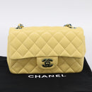 CHANEL Mini Matelasse 20 Chain Shoulder Bag Lamb Skin Yellow CC Auth 197490SV-26