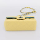 CHANEL Mini Matelasse 20 Chain Shoulder Bag Lamb Skin Yellow CC Auth 197490SV-9