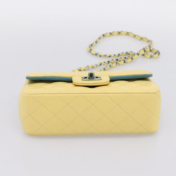 CHANEL Mini Matelasse 20 Chain Shoulder Bag Lamb Skin Yellow CC Auth 197490SV
