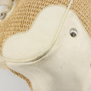 PRADA Hand Bag Straw Beige Silver Auth 197502A-15