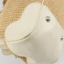 PRADA Hand Bag Straw Beige Silver Auth 197502A-17