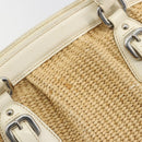 PRADA Hand Bag Straw Beige Silver Auth 197502A-9