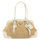 PRADA Hand Bag Straw Beige Silver Auth 197502A-13