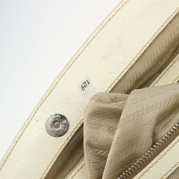 PRADA Hand Bag Straw Beige Silver Auth 197502A
