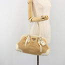 PRADA Hand Bag Straw Beige Silver Auth 197502A-26