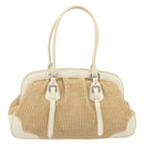 PRADA Hand Bag Straw Beige Silver Auth 197502A-2