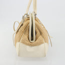PRADA Hand Bag Straw Beige Silver Auth 197502A-3