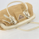PRADA Hand Bag Straw Beige Silver Auth 197502A-6