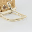 PRADA Hand Bag Straw Beige Silver Auth 197502A-7