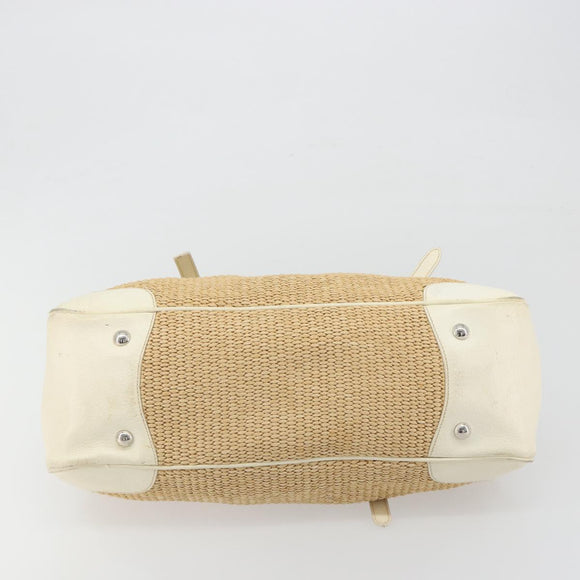 PRADA Hand Bag Straw Beige Silver Auth 197502A