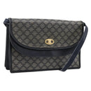 CELINE Macadam Canvas Shoulder Bag PVC Navy Gold Auth 197504-1