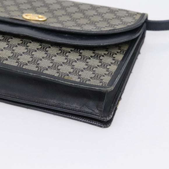 CELINE Macadam Canvas Shoulder Bag PVC Navy Gold Auth 197504