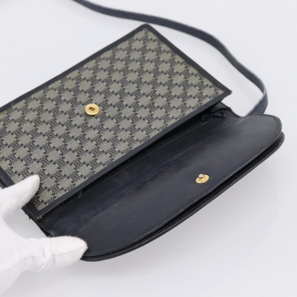 CELINE Macadam Canvas Shoulder Bag PVC Navy Gold Auth 197504