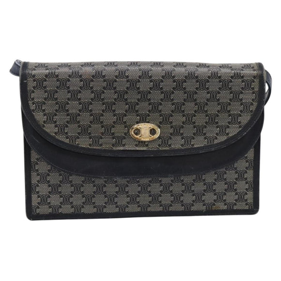 CELINE Macadam Canvas Shoulder Bag PVC Navy Gold Auth 197504