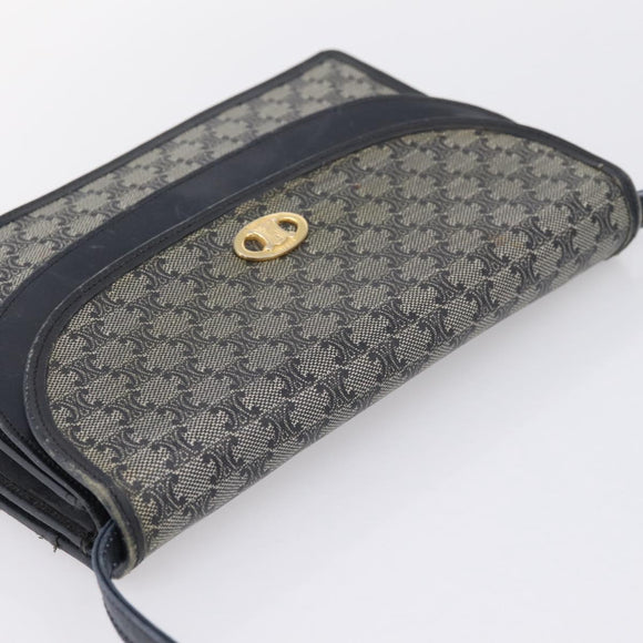 CELINE Macadam Canvas Shoulder Bag PVC Navy Gold Auth 197504