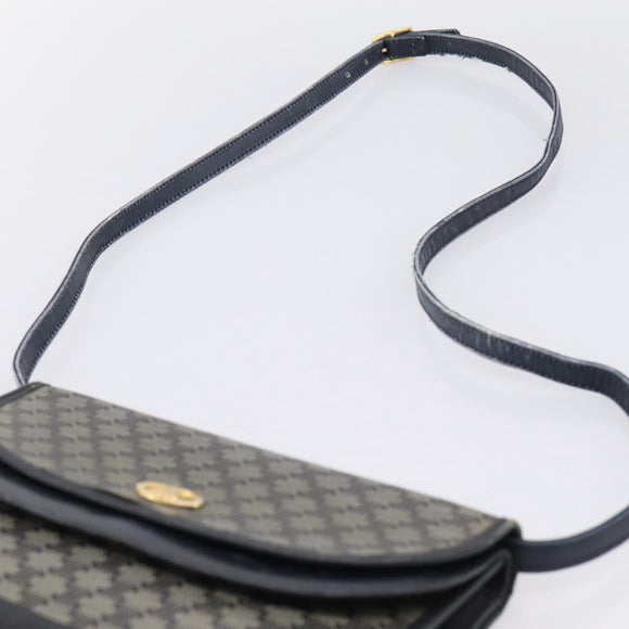 CELINE Macadam Canvas Shoulder Bag PVC Navy Gold Auth 197504