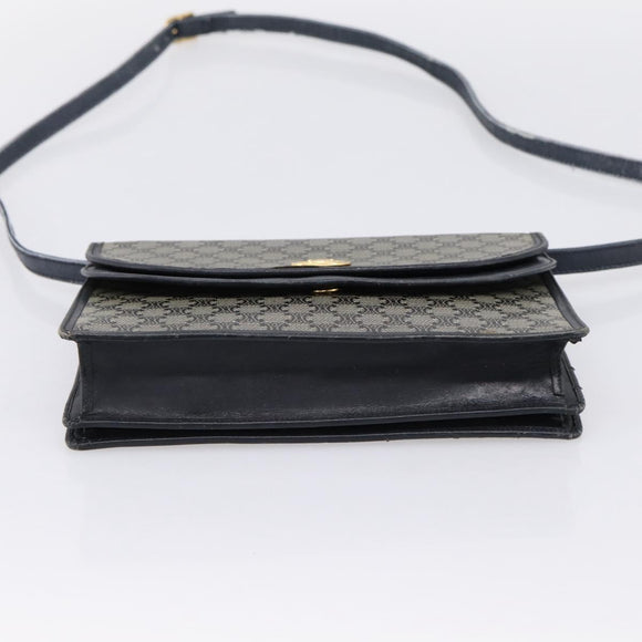 CELINE Macadam Canvas Shoulder Bag PVC Navy Gold Auth 197504